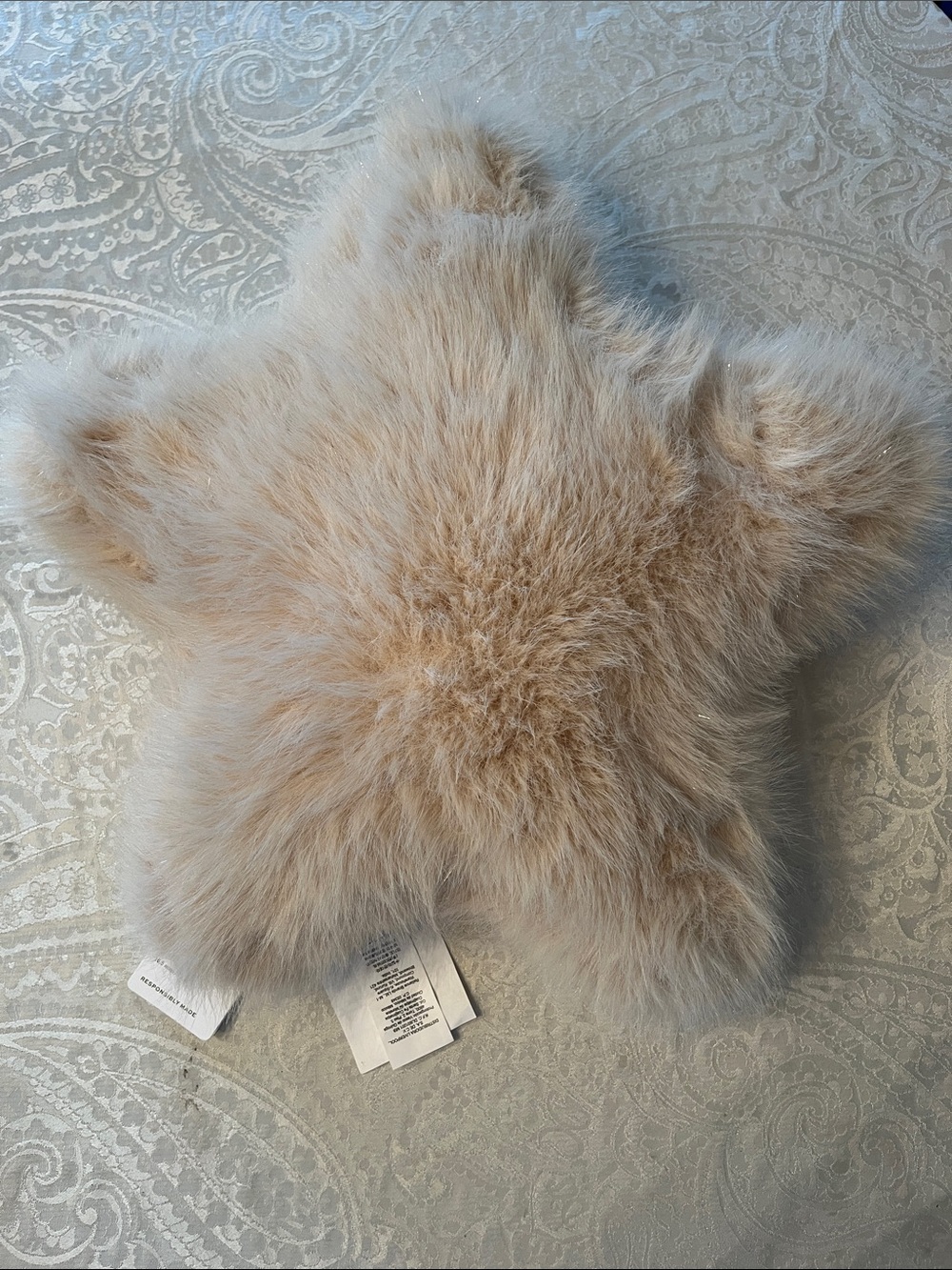 Pottery Barn Cream Sparkle Star Faux Fur Accent Pillow NWT
